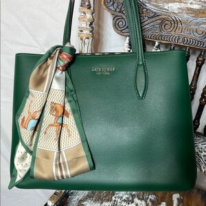 Kate Spade ♠️ All Day Lovely Leopard Pop Large Green Leather Trim Tote Bag